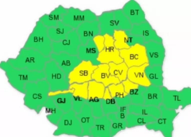 ANM: Avertizare cod galben de ninsori pentru mai multe judete din Romania